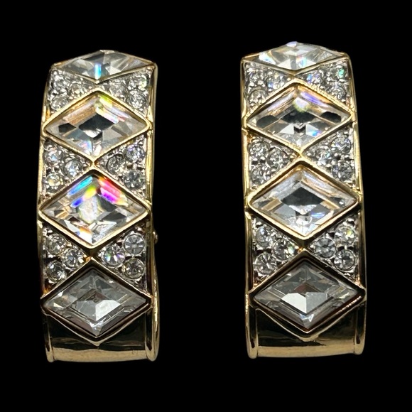 Signed Swarovski Crystal Hoop Clip Earrings - Picture 2 of 5